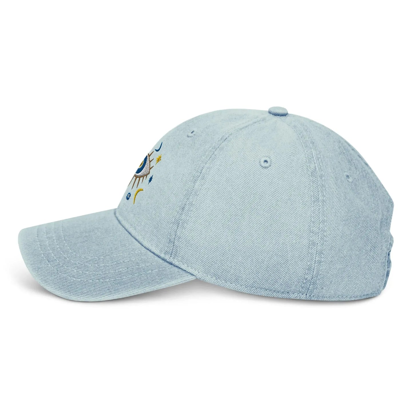 Greek Evil Eye Embroidered Denim Dad Hat - The Global Wanderer