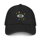 Greek Evil Eye Embroidered Denim Dad Hat - The Global Wanderer