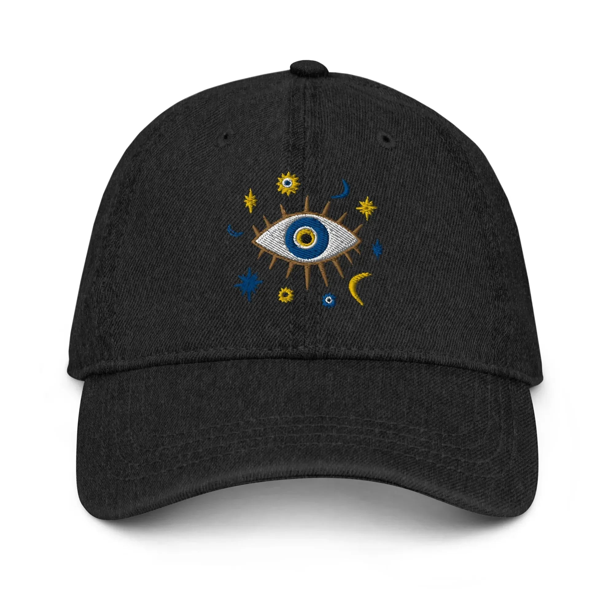 Greek Evil Eye Embroidered Denim Dad Hat - The Global Wanderer