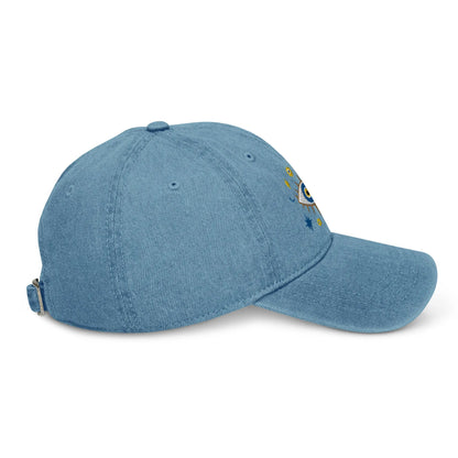 Greek Evil Eye Embroidered Denim Dad Hat - The Global Wanderer