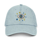 Greek Evil Eye Embroidered Denim Dad Hat - The Global Wanderer