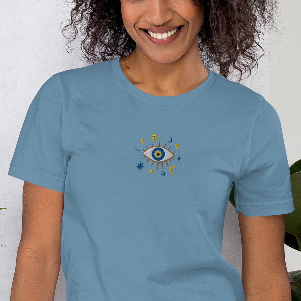 Greek Evil Eye Embroidered T-shirt - The Global Wanderer