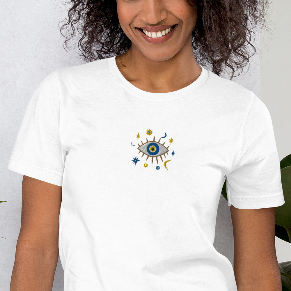 Greek Evil Eye Embroidered T-shirt - The Global Wanderer