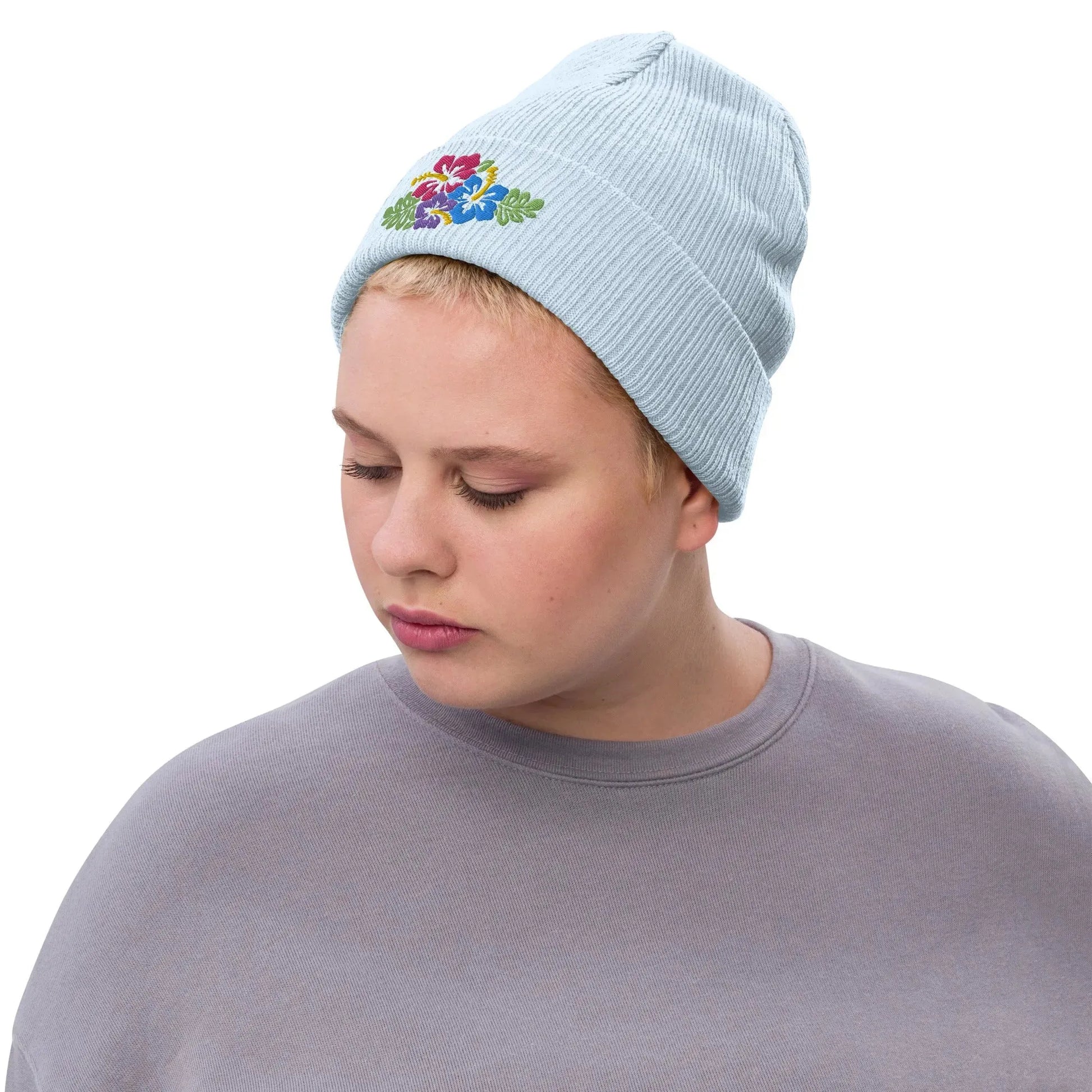 Hawaiian Tropical Leaves Embroidered Beanie - The Global Wanderer