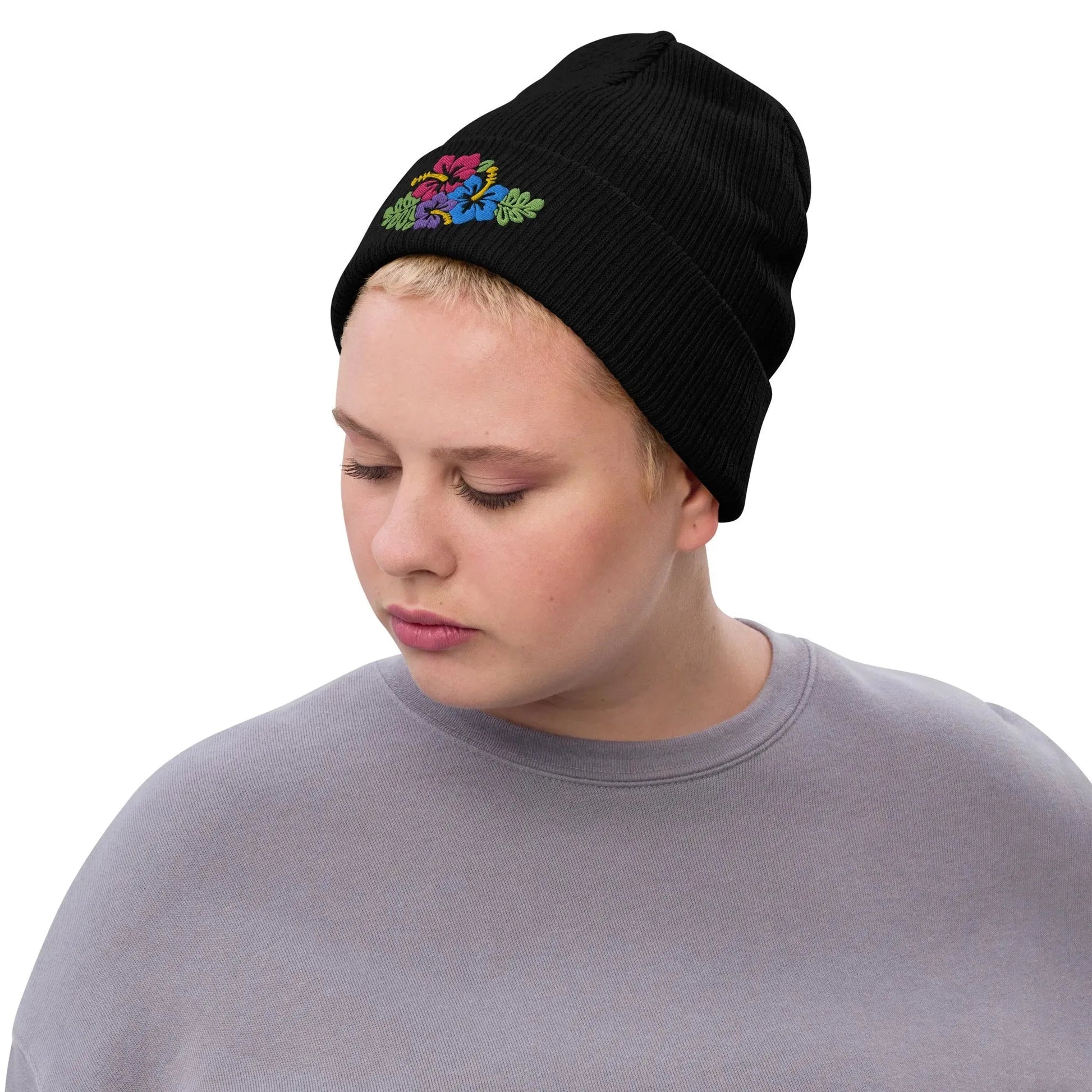 Hawaiian Tropical Leaves Embroidered Beanie - The Global Wanderer