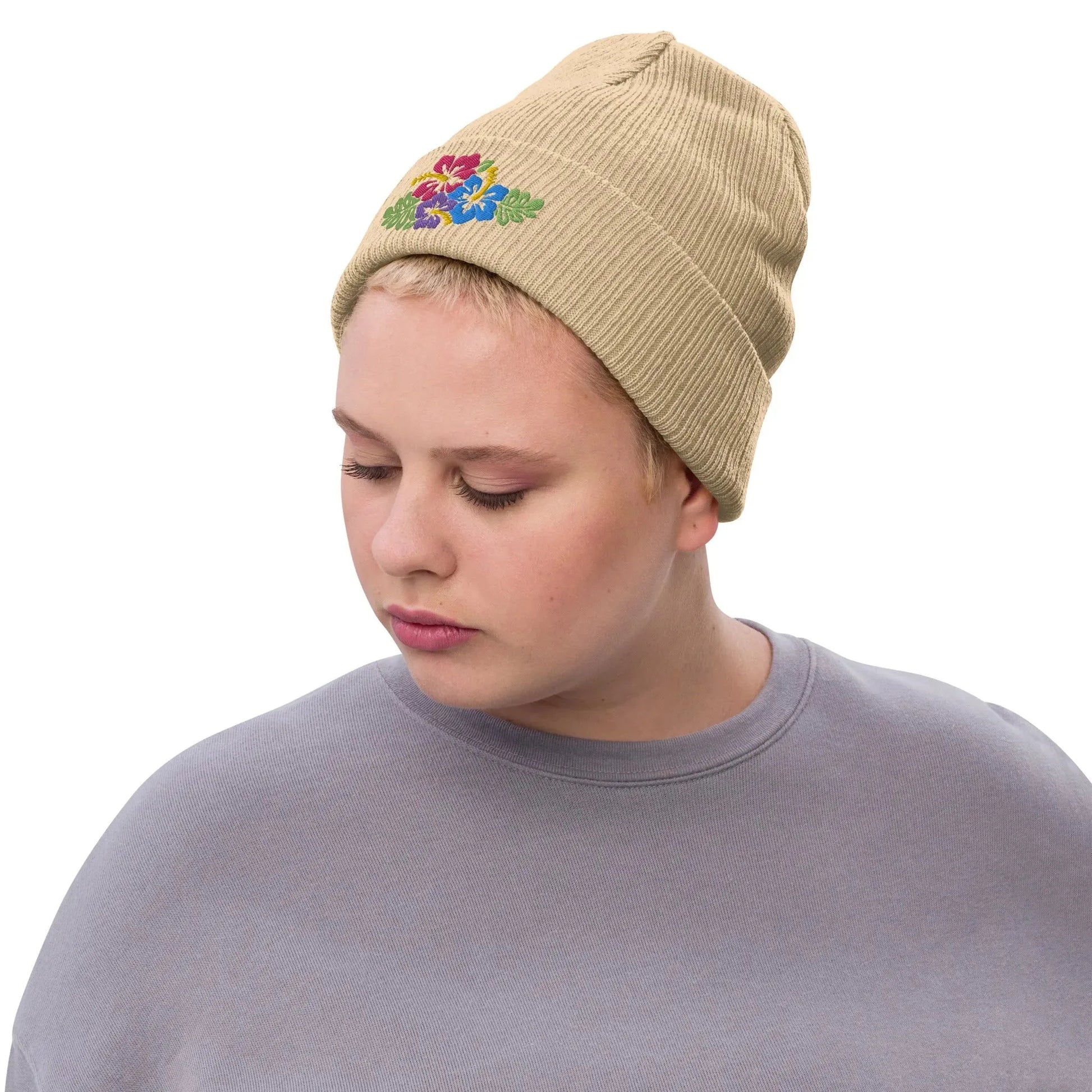 Hawaiian Tropical Leaves Embroidered Beanie - The Global Wanderer