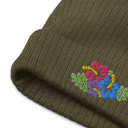 Hawaiian Tropical Leaves Embroidered Beanie - The Global Wanderer