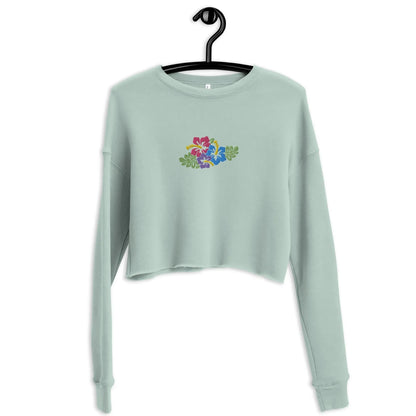 Hawaiian Tropical Leaves Embroidered Cropped Sweatshirt - The Global Wanderer