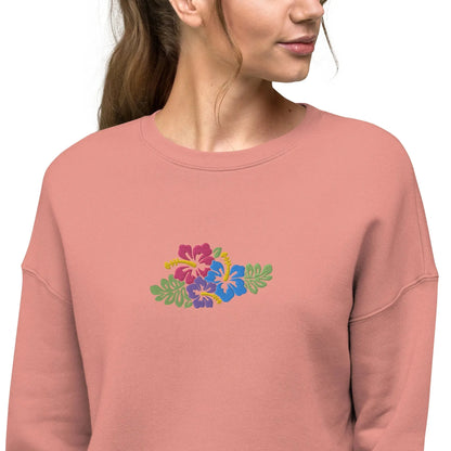 Hawaiian Tropical Leaves Embroidered Cropped Sweatshirt - The Global Wanderer