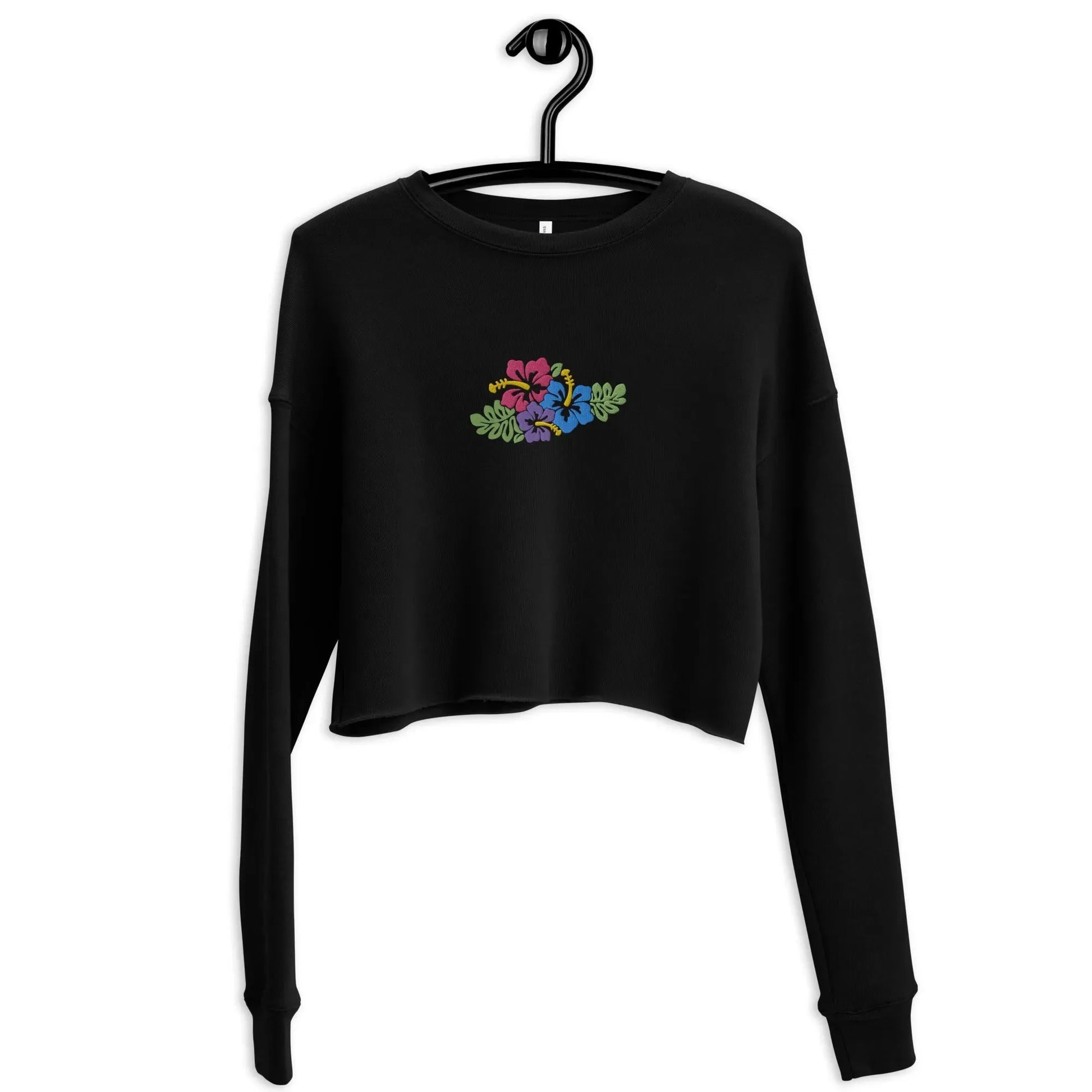 Hawaiian Tropical Leaves Embroidered Cropped Sweatshirt - The Global Wanderer