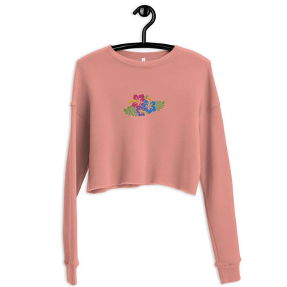 Hawaiian Tropical Leaves Embroidered Cropped Sweatshirt - The Global Wanderer