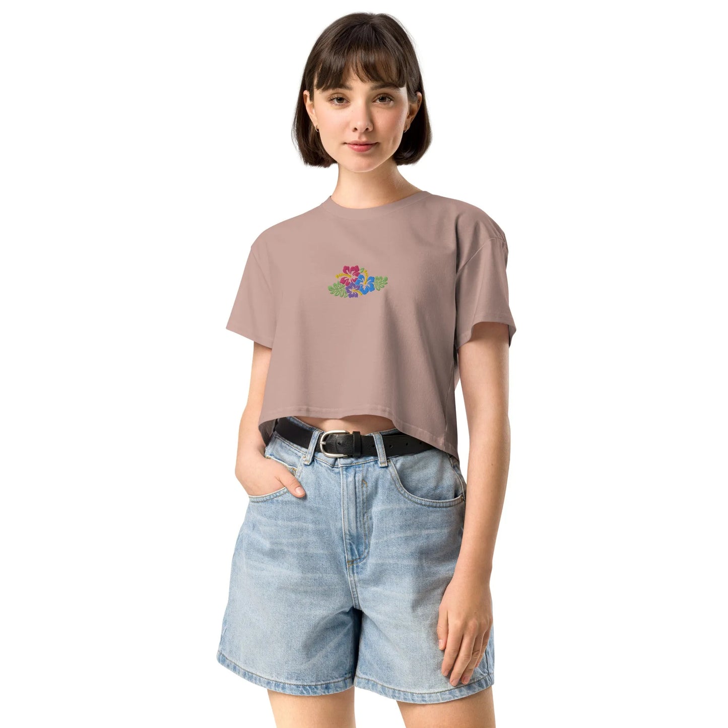 Hawaiian Tropical Leaves Embroidered Cropped T-Shirt - The Global Wanderer