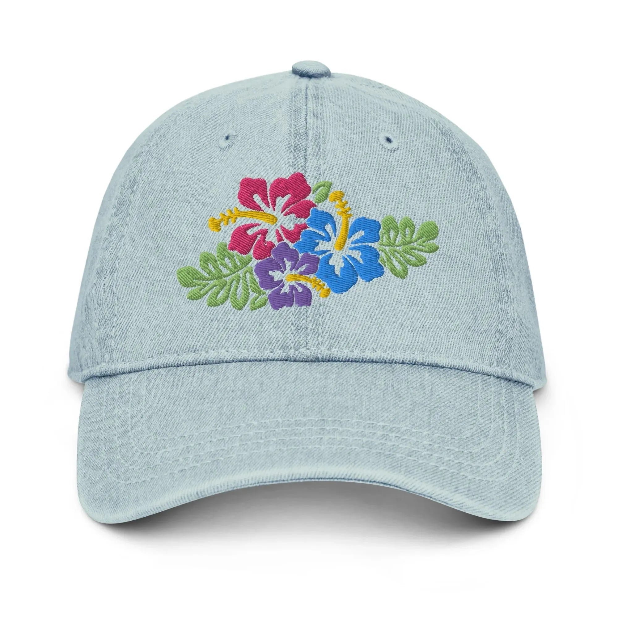 Hawaiian Tropical Leaves Embroidered Denim Dad Hat - The Global Wanderer