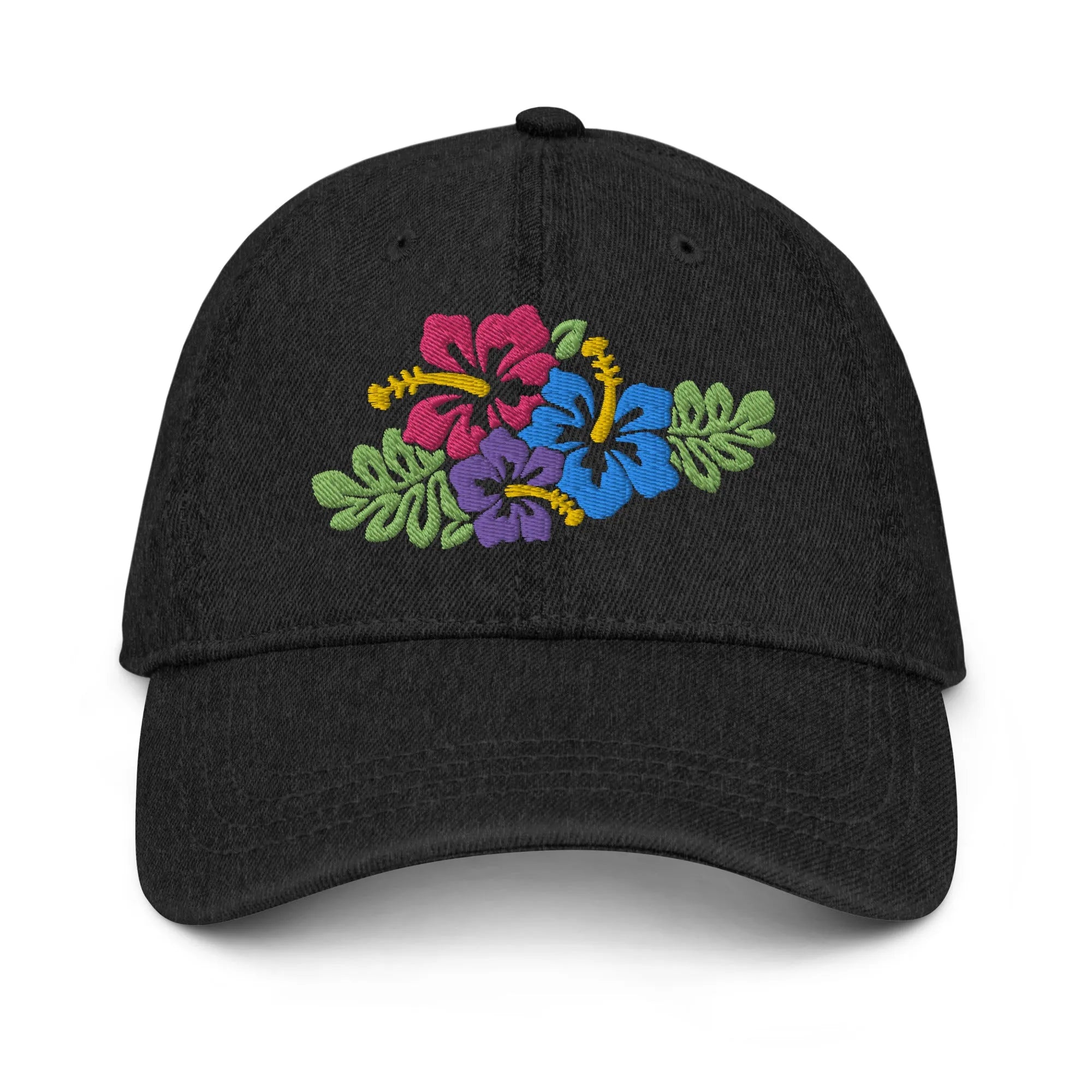 Hawaiian Tropical Leaves Embroidered Denim Dad Hat - The Global Wanderer