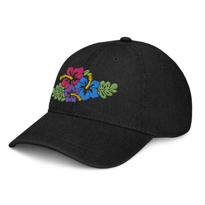 Hawaiian Tropical Leaves Embroidered Denim Dad Hat - The Global Wanderer