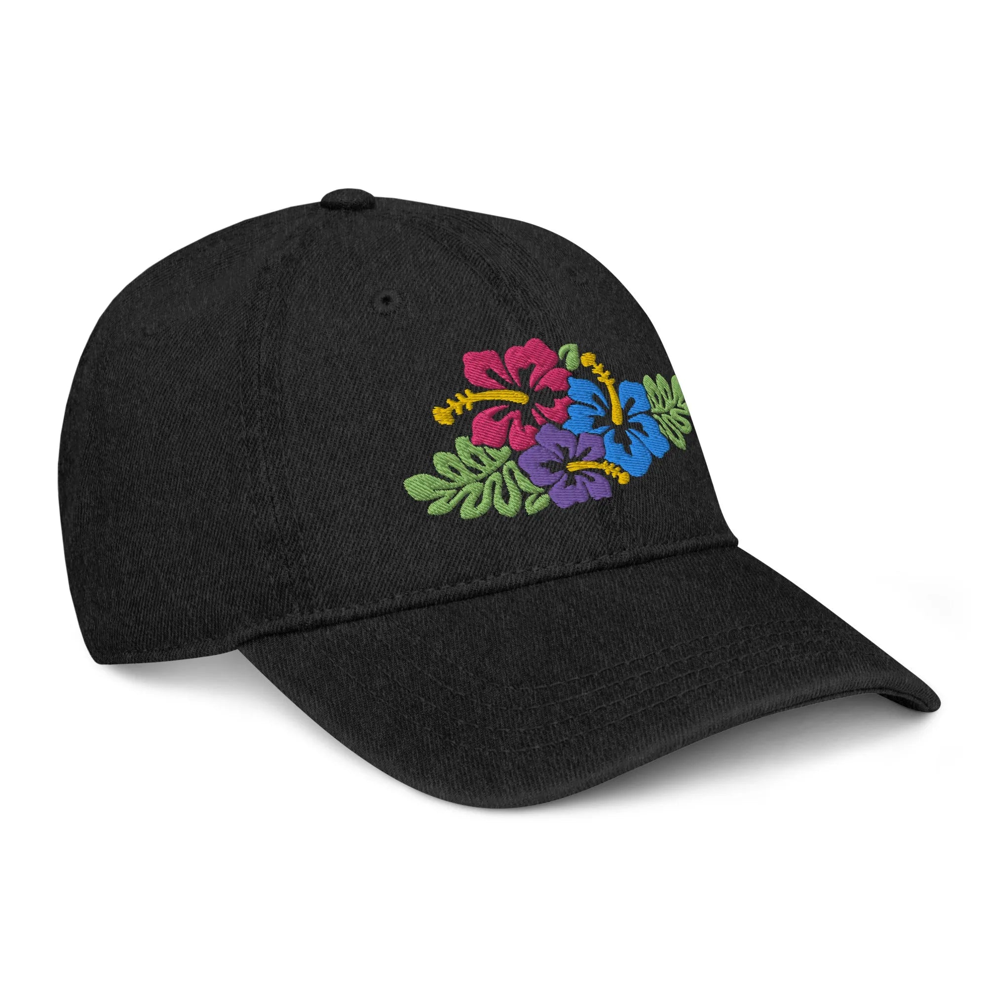 Hawaiian Tropical Leaves Embroidered Denim Dad Hat - The Global Wanderer