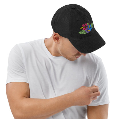 Hawaiian Tropical Leaves Embroidered Denim Dad Hat - The Global Wanderer