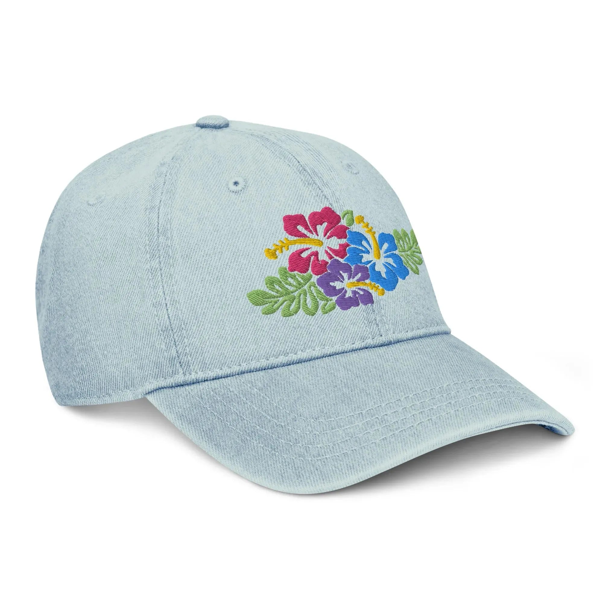 Hawaiian Tropical Leaves Embroidered Denim Dad Hat - The Global Wanderer