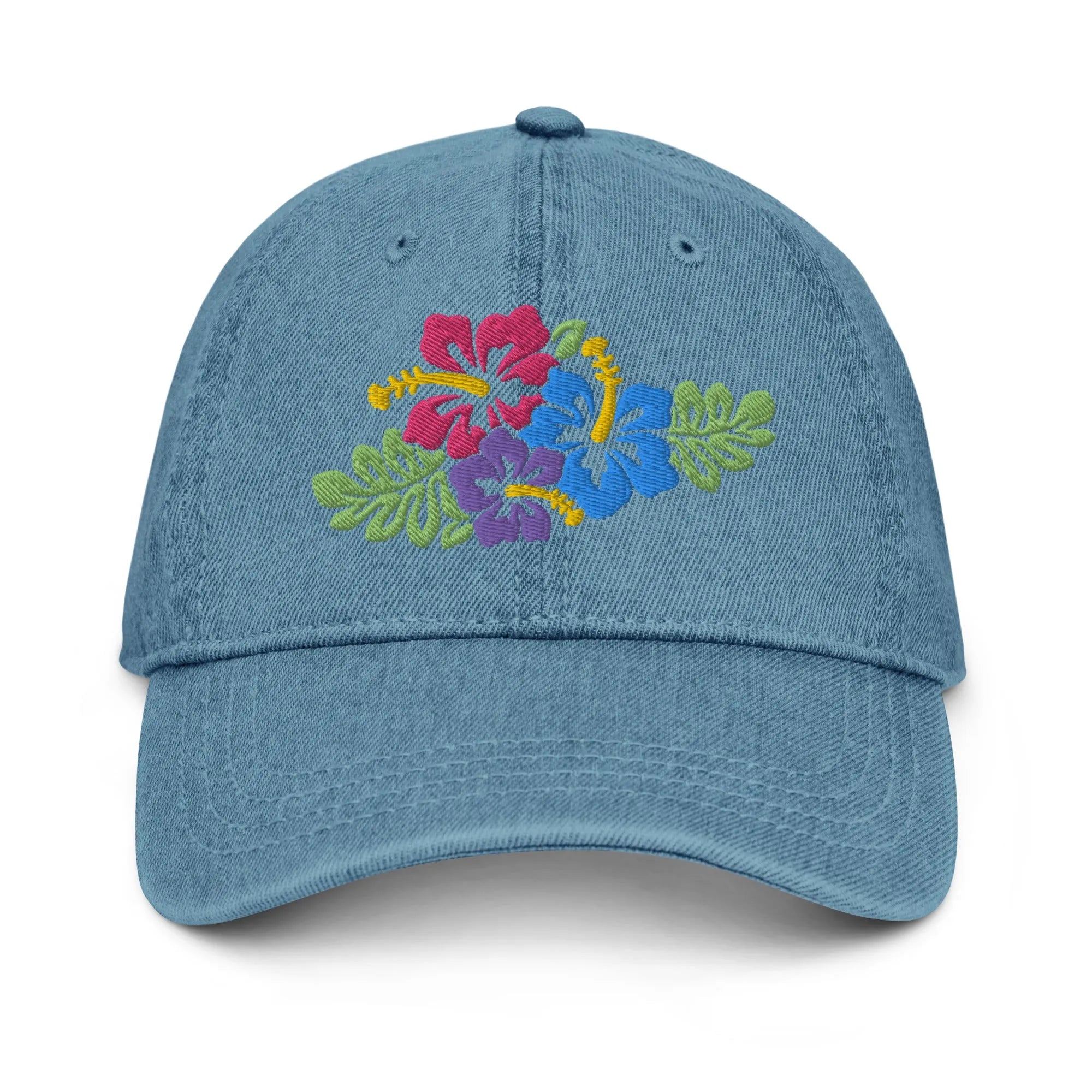 Hawaiian Tropical Leaves Embroidered Denim Dad Hat - The Global Wanderer