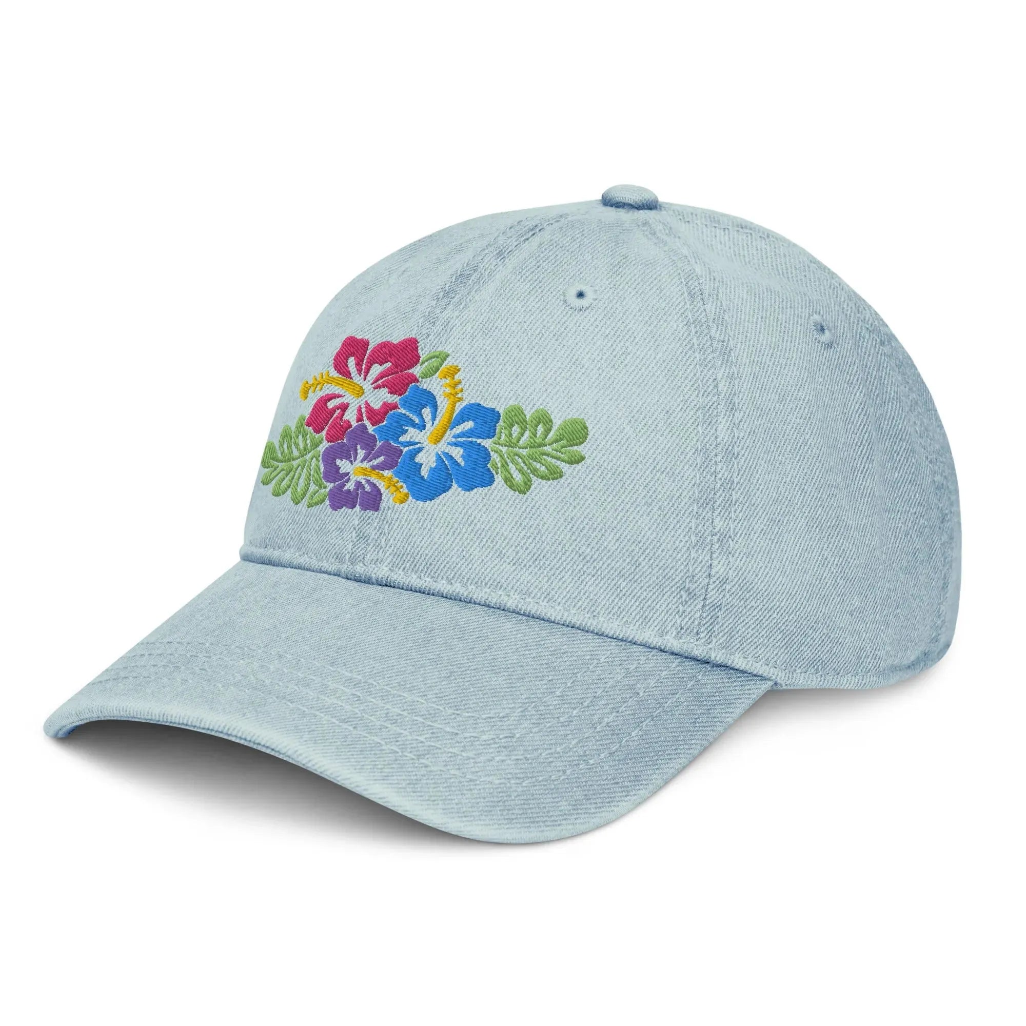 Hawaiian Tropical Leaves Embroidered Denim Dad Hat - The Global Wanderer