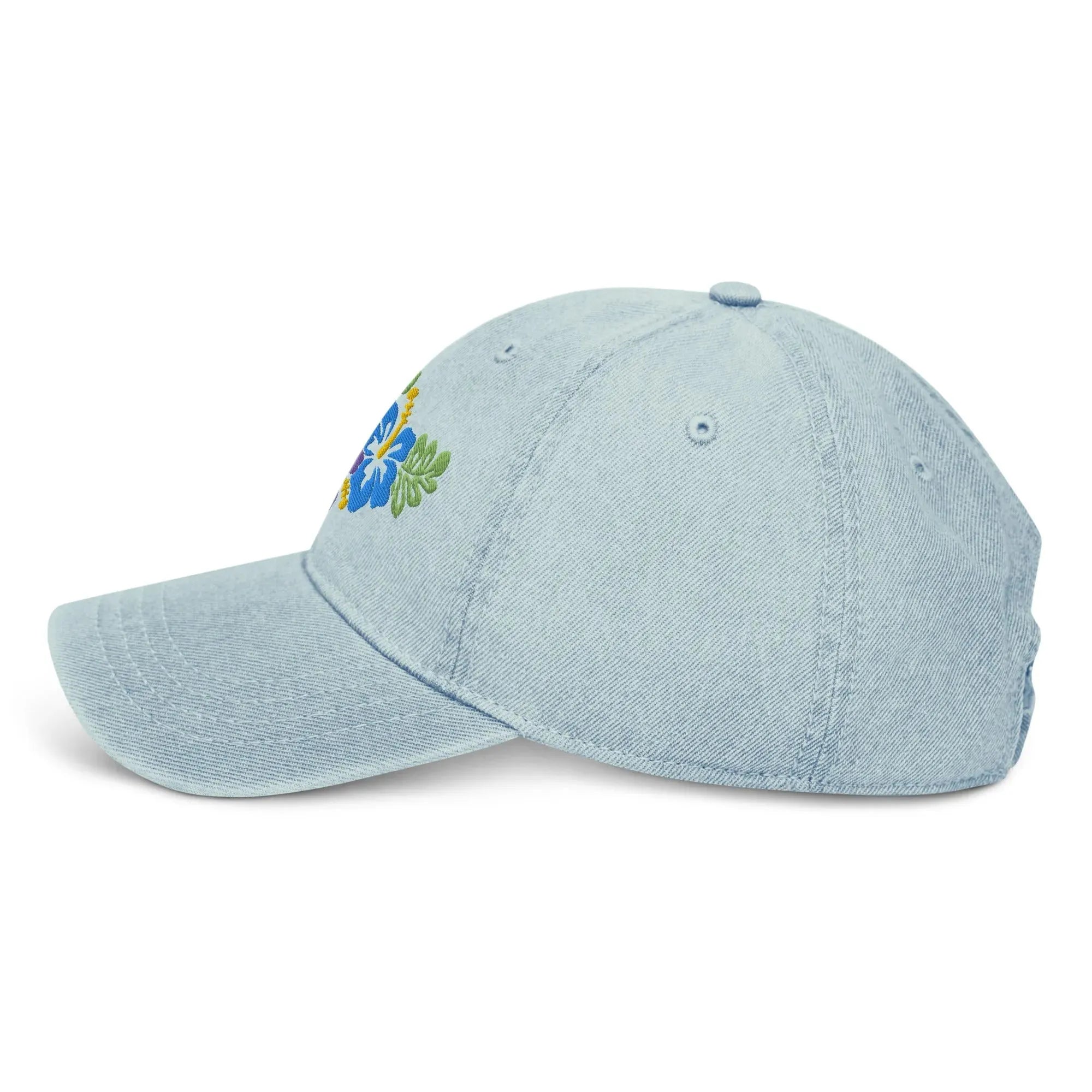 Hawaiian Tropical Leaves Embroidered Denim Dad Hat - The Global Wanderer