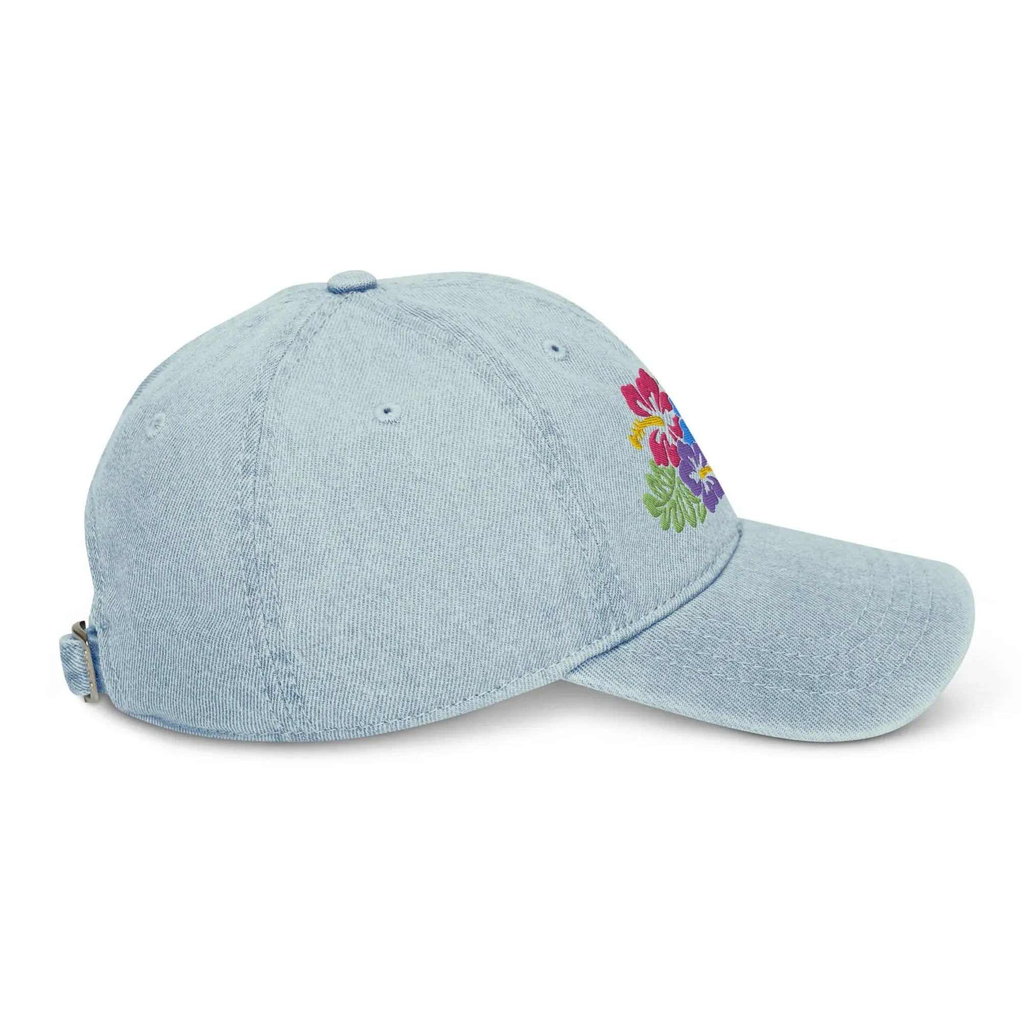 Hawaiian Tropical Leaves Embroidered Denim Dad Hat - The Global Wanderer