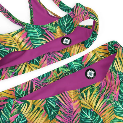 Hawaiian Tropical Leaves Recycled High-Waisted Bikini - The Global Wanderer