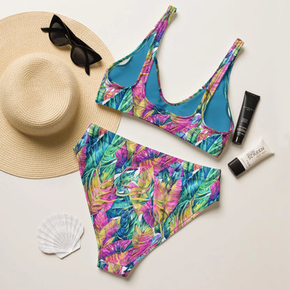 Hawaiian Tropical Leaves Recycled High-Waisted Bikini - The Global Wanderer