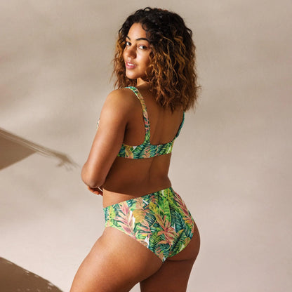 Hawaiian Tropical Leaves Recycled High-Waisted Bikini - The Global Wanderer