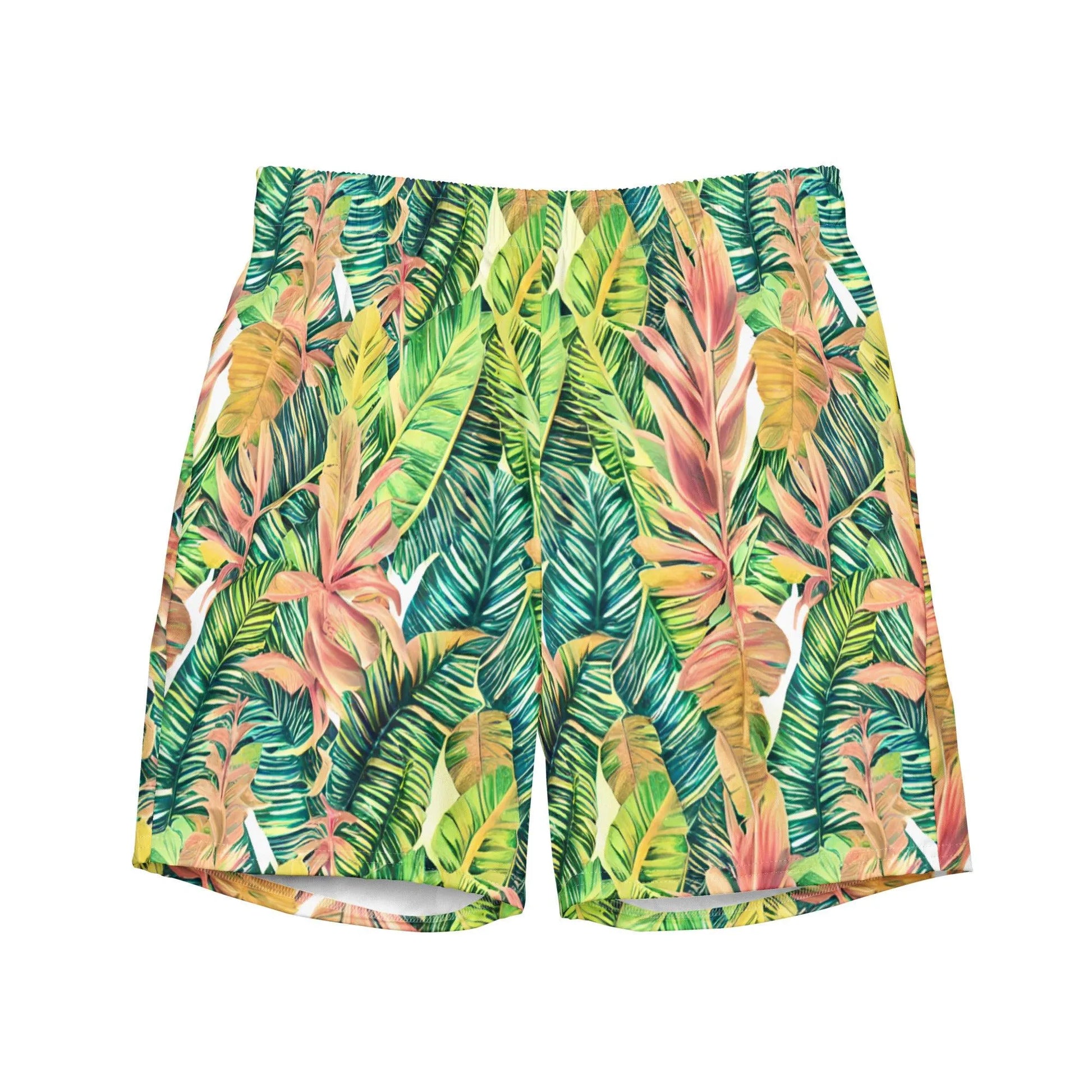 Hawaiian Tropical Leaves Recycled Men's Swim Trunks - The Global Wanderer