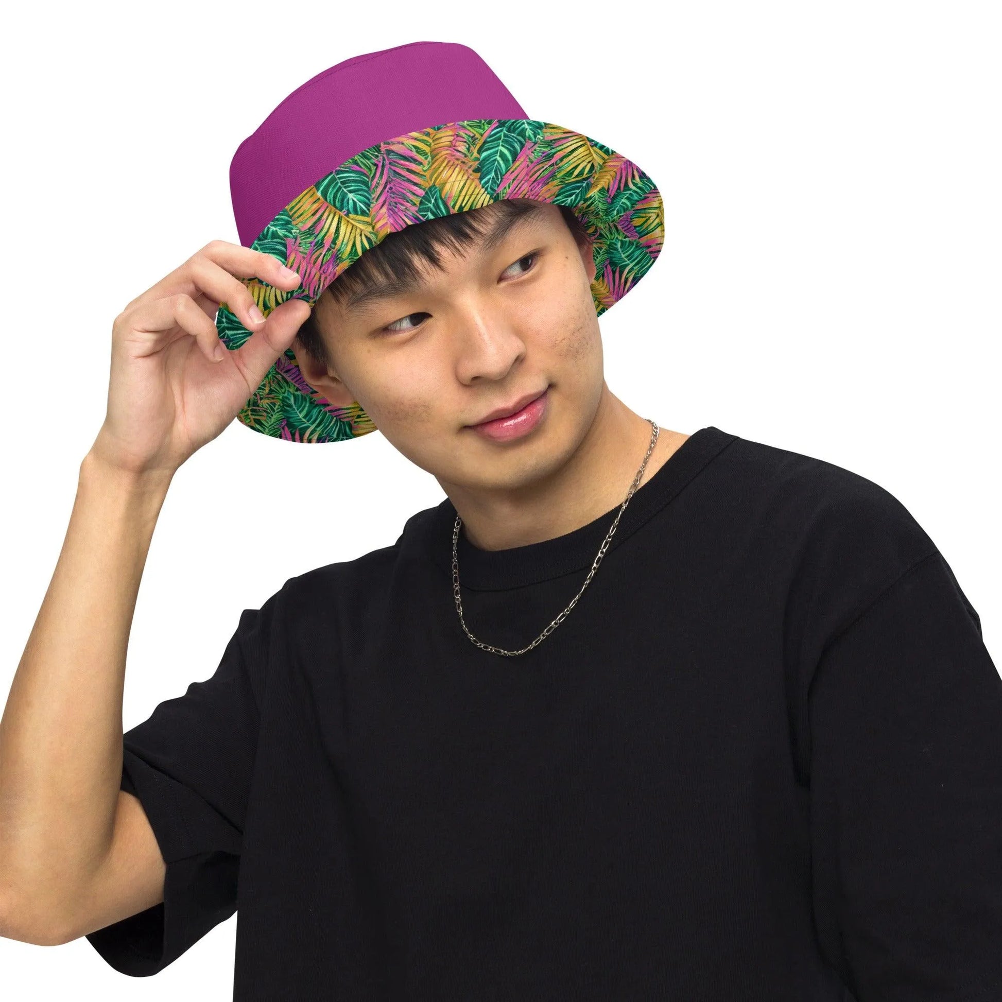 Hawaiian Tropical Leaves Reversible Bucket Hat - The Global Wanderer