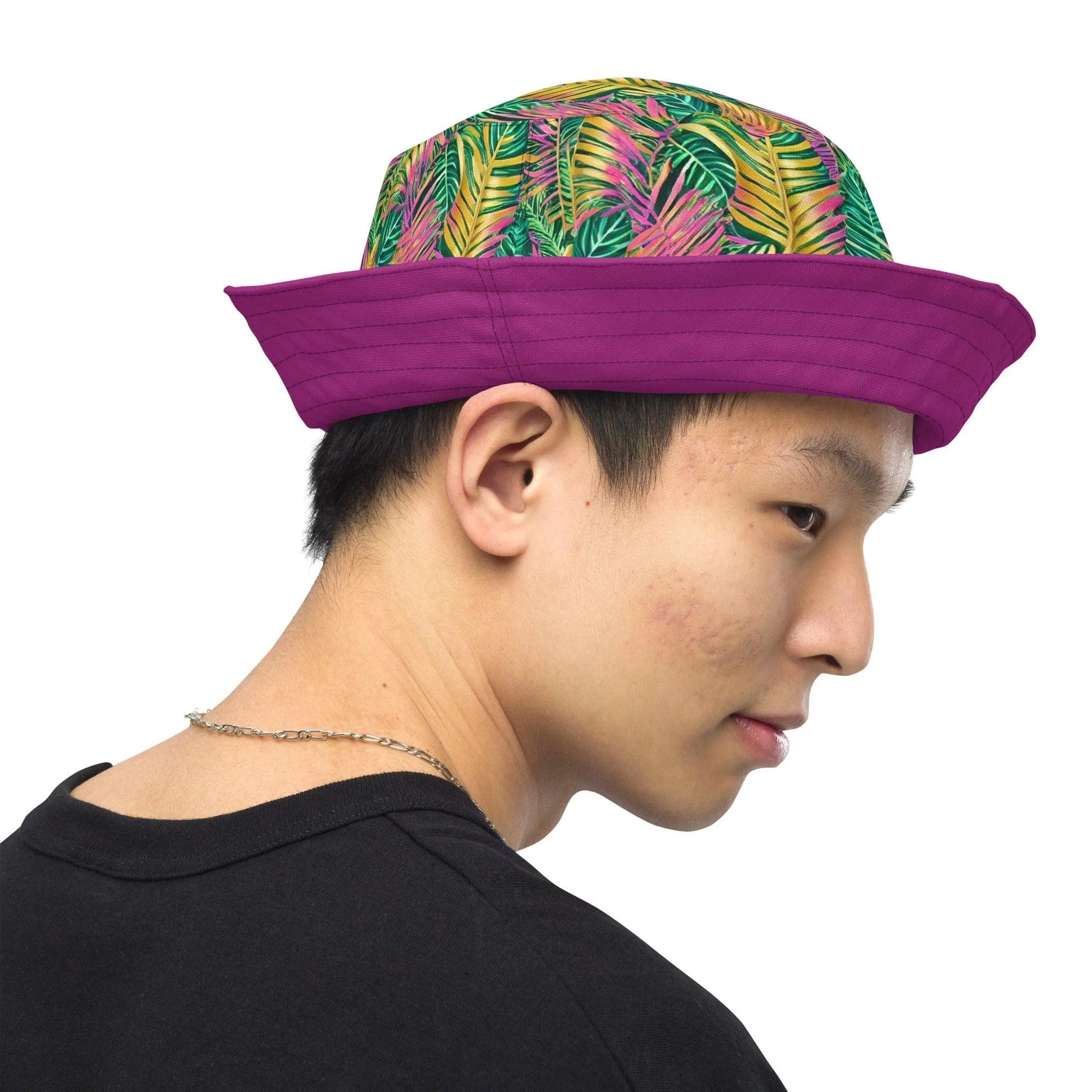 Hawaiian Tropical Leaves Reversible Bucket Hat - The Global Wanderer