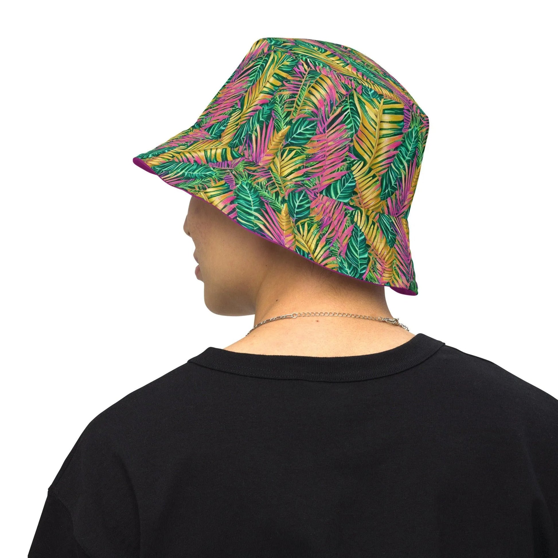 Hawaiian Tropical Leaves Reversible Bucket Hat - The Global Wanderer