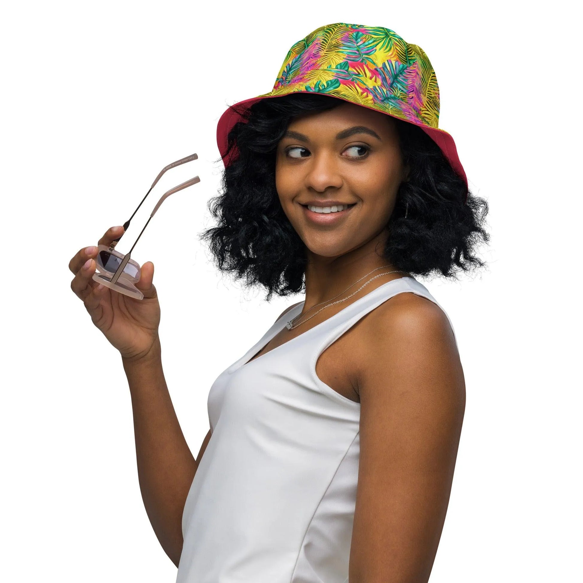 Hawaiian Tropical Leaves Reversible Bucket Hat - The Global Wanderer