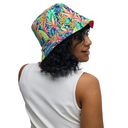 Hawaiian Tropical Leaves Reversible Bucket Hat - The Global Wanderer