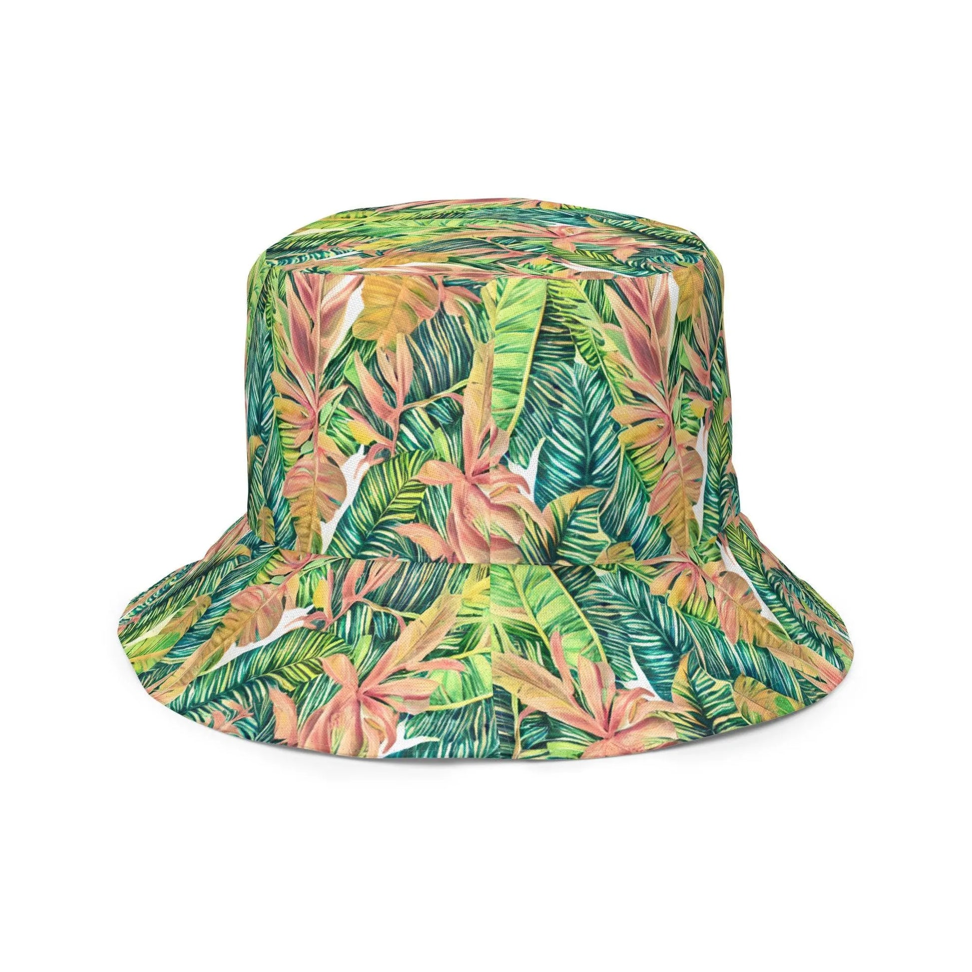 Hawaiian Tropical Leaves Reversible Bucket Hat - The Global Wanderer