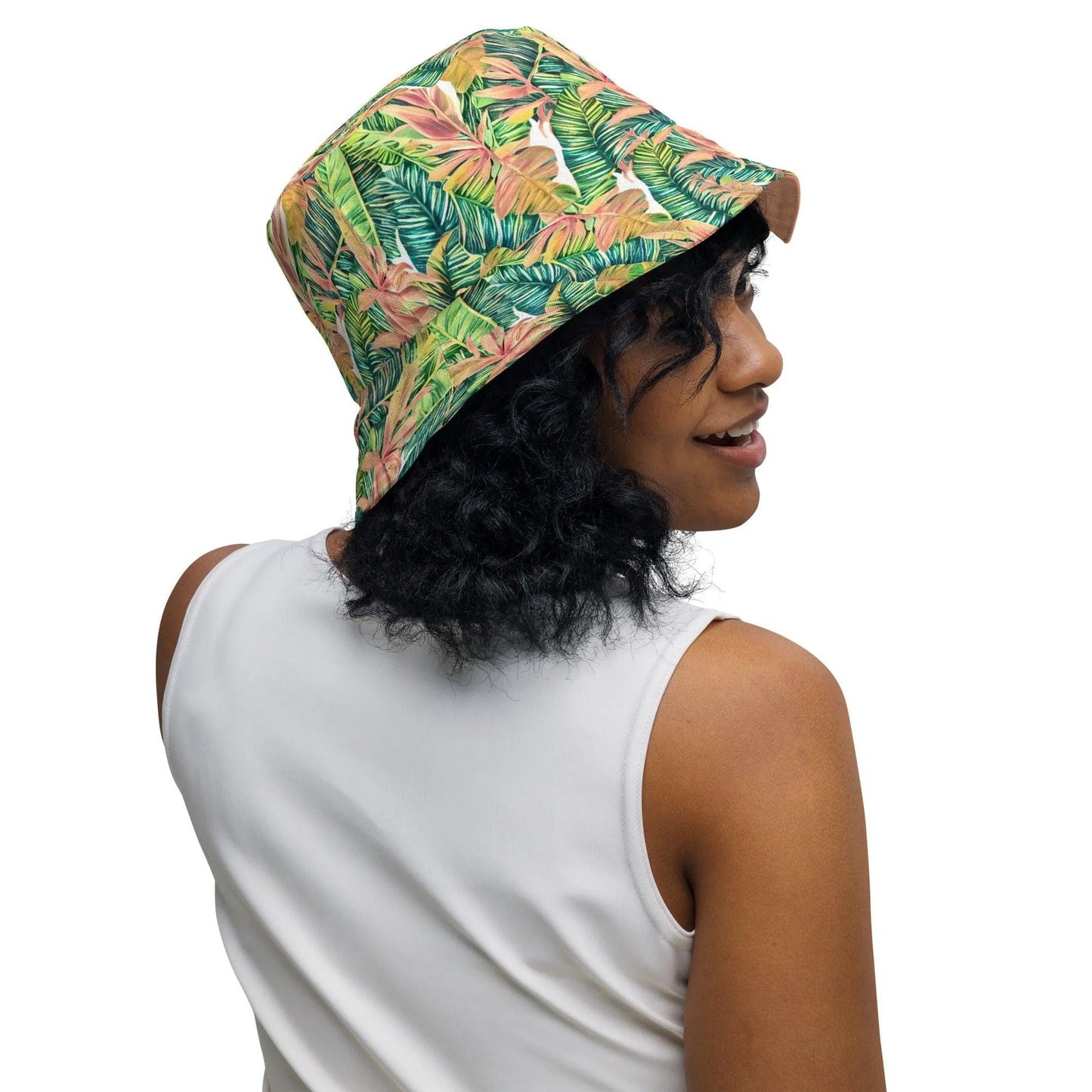 Hawaiian Tropical Leaves Reversible Bucket Hat - The Global Wanderer