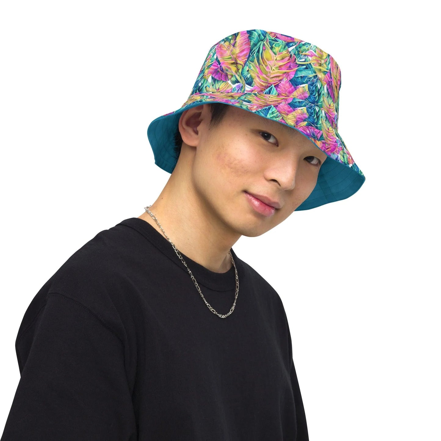 Hawaiian Tropical Leaves Reversible Bucket Hat - The Global Wanderer