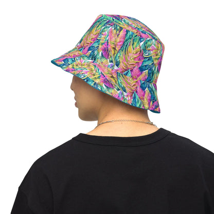 Hawaiian Tropical Leaves Reversible Bucket Hat - The Global Wanderer