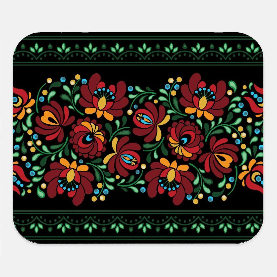 Hungarian Matyó Black Mouse Pad - The Global Wanderer