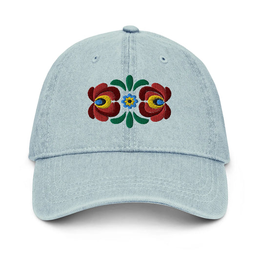 Hungarian Matyó Embroidered Denim Dad Hat - The Global Wanderer