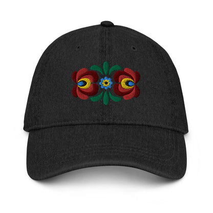 Hungarian Matyó Embroidered Denim Dad Hat - The Global Wanderer