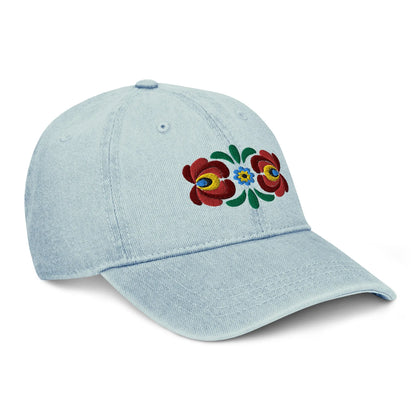 Hungarian Matyó Embroidered Denim Dad Hat - The Global Wanderer