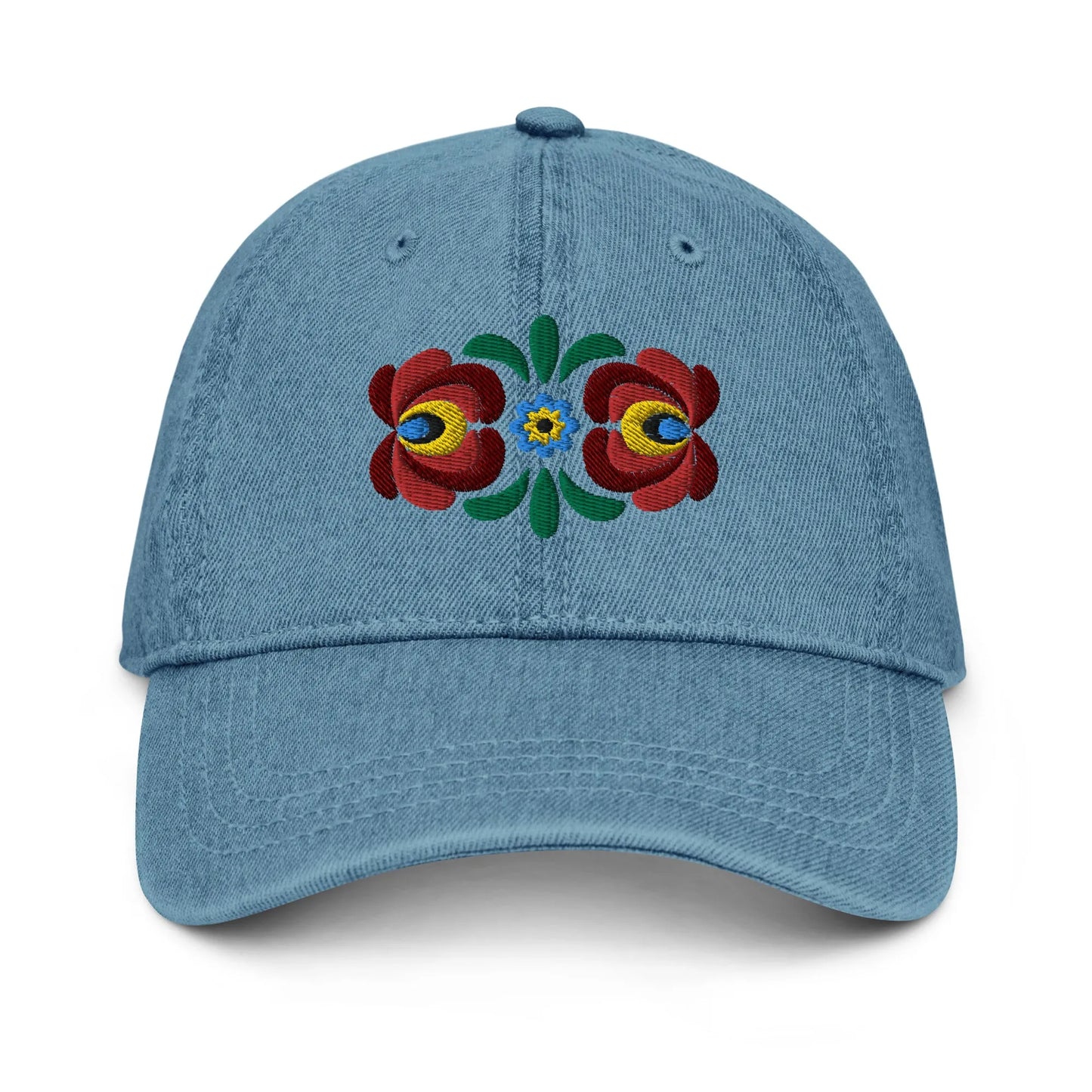 Hungarian Matyó Embroidered Denim Dad Hat - The Global Wanderer