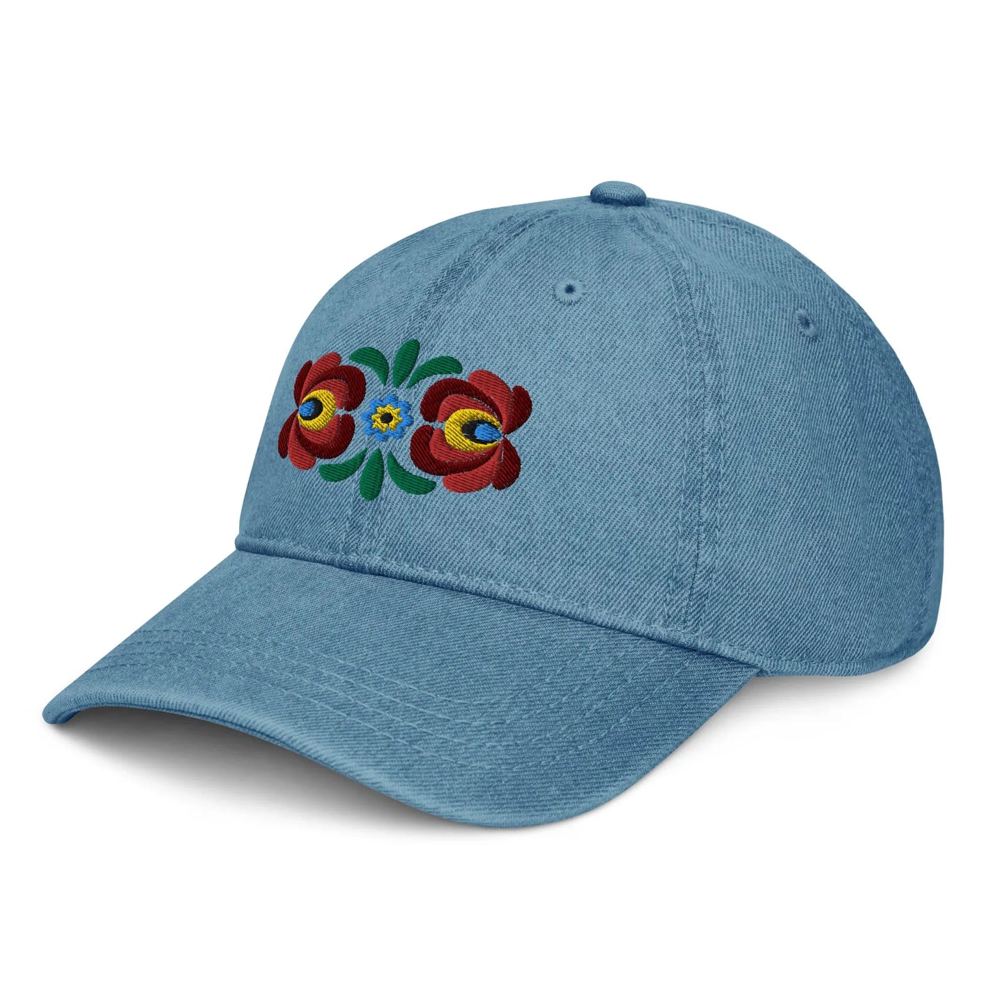 Hungarian Matyó Embroidered Denim Dad Hat - The Global Wanderer