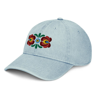 Hungarian Matyó Embroidered Denim Dad Hat - The Global Wanderer