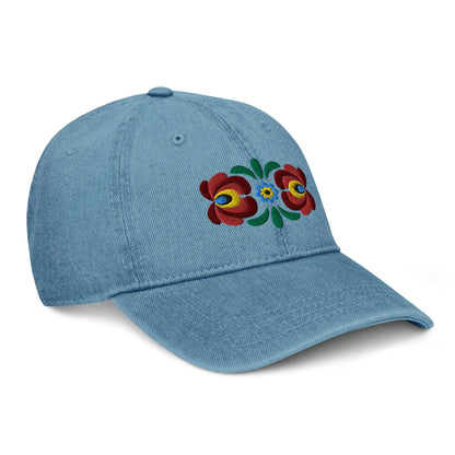 Hungarian Matyó Embroidered Denim Dad Hat - The Global Wanderer