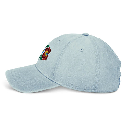 Hungarian Matyó Embroidered Denim Dad Hat - The Global Wanderer