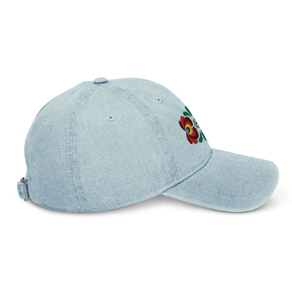 Hungarian Matyó Embroidered Denim Dad Hat - The Global Wanderer