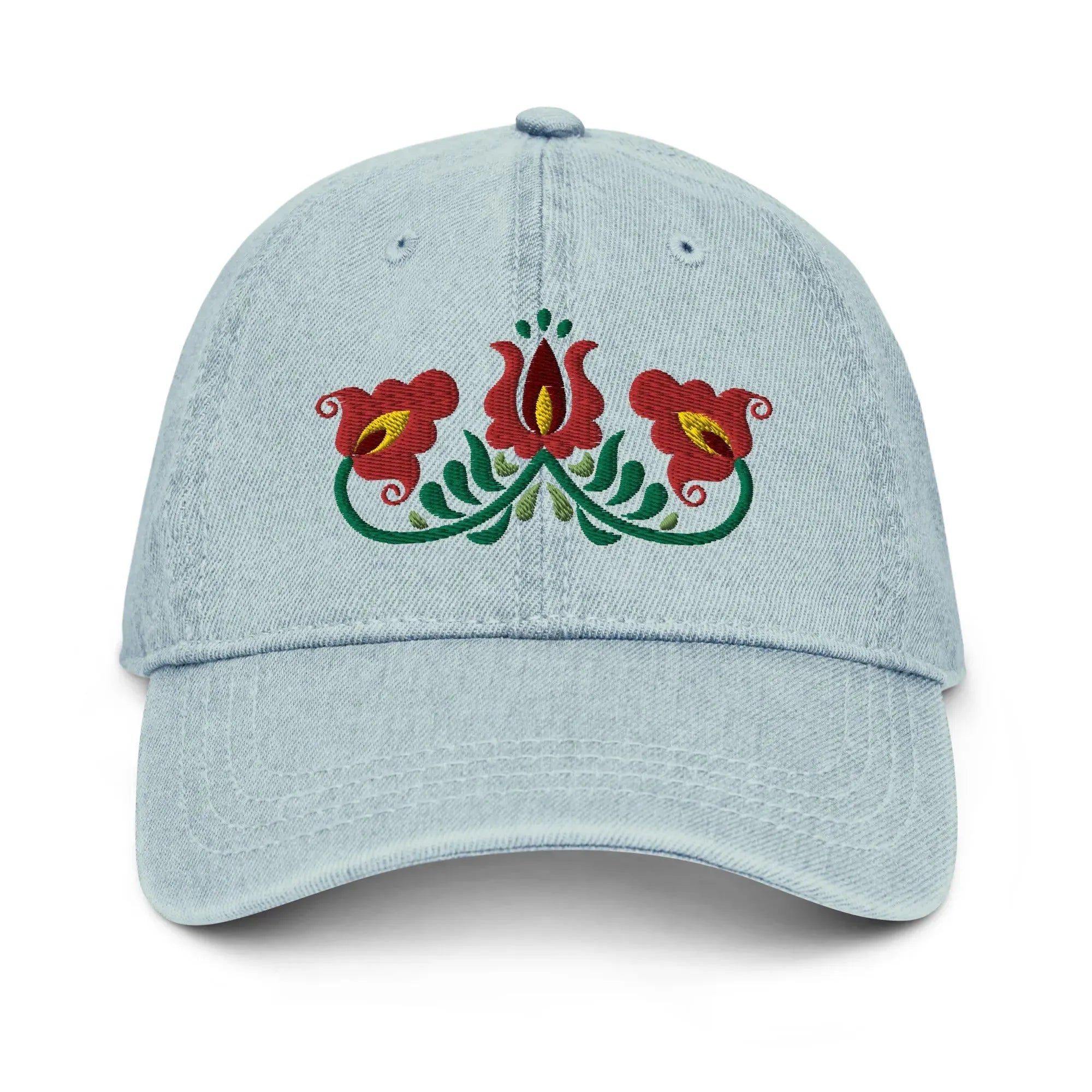 Hungarian Matyó Embroidered Denim Dad Hat - The Global Wanderer
